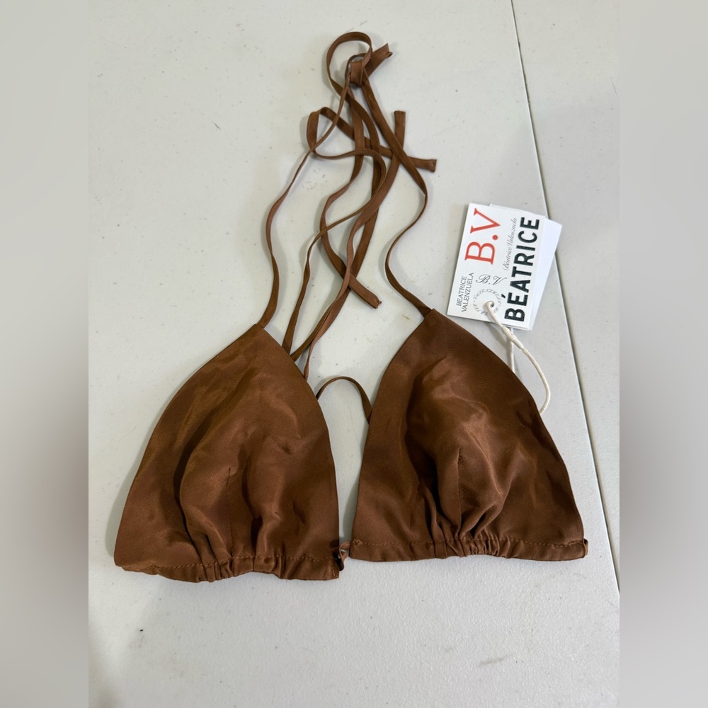 Beatrice Valenzuela Chestnut Satin Triangle Bikini Top
